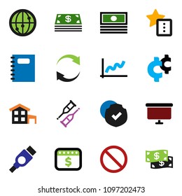 solid vector ixon set - copybook vector, graph, cash, presentation board, dollar calendar, cent sign, prohibition, protected, internet, hdmi, crutches, favorites, refresh, cottage