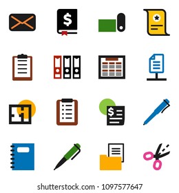 solid vector ixon set - copybook vector, pen, schedule, certificate, annual report, binder, fitness mat, receipt, clipboard, mail, network document, plan, estate, shopping list, coupon