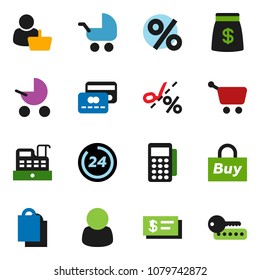 solid vector ixon set - credit card vector, money bag, 24 hour, shopping, percent, customer, buy, reader, cashbox, cart, check, coupon, baby stroller, password