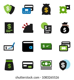 solid vector ixon set - credit card vector, wallet, money bag, check, any currency, receipt, cashbox, dollar shield