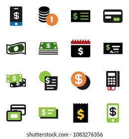 solid vector ixon set - credit card vector, cash, coin stack, check, receipt, dollar calendar, reader, tap pay