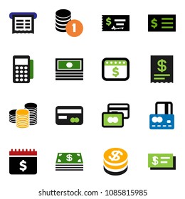 solid vector ixon set - credit card vector, cash, coin stack, check, receipt, dollar calendar, reader