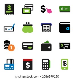 solid vector ixon set - credit card vector, wallet, coin stack, check, dollar cursor, receipt, reader, tap pay