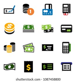 solid vector ixon set - credit card vector, cash, coin stack, check, receipt, money, dollar, reader