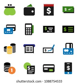 solid vector ixon set - credit card vector, coin stack, check, receipt, wallet, reader, tap pay