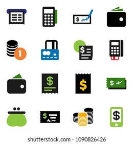 solid vector ixon set - credit card vector, wallet, coin stack, check, receipt, reader, tap pay
