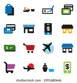 solid vector ixon set - credit card vector, check, office, plane, port, shopping bag, store, cart, tap pay