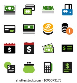 solid vector ixon set - credit card vector, cash, coin stack, receipt, dollar calendar, money, wallet, reader