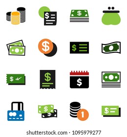 solid vector ixon set - credit card vector, cash, coin stack, receipt, dollar calendar, money, wallet, check