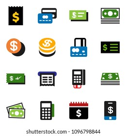 solid vector ixon set - credit card vector, receipt, dollar calendar, money, coin, cash, reader, check, tap pay
