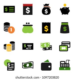 solid vector ixon set - credit card vector, cash, money bag, piggy bank, coin stack, check, receipt, wallet, cashbox