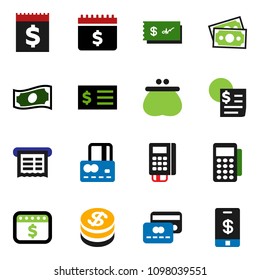 solid vector ixon set - credit card vector, cash, receipt, dollar calendar, money, coin, wallet, reader, check, tap pay