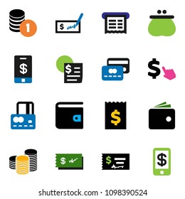 solid vector ixon set - credit card vector, wallet, coin stack, check, receipt, dollar cursor, tap pay