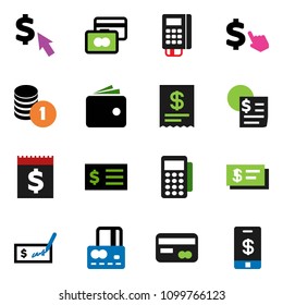 solid vector ixon set - credit card vector, wallet, coin stack, check, receipt, dollar cursor, reader, tap pay