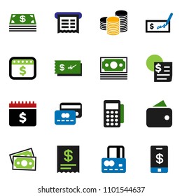 solid vector ixon set - credit card vector, coin stack, check, dollar calendar, money, receipt, wallet, cash, reader, tap pay