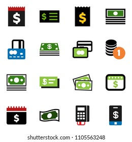 solid vector ixon set - credit card vector, cash, coin stack, receipt, dollar calendar, money, reader, check, tap pay