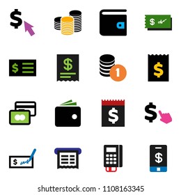 solid vector ixon set - credit card vector, wallet, coin stack, check, receipt, dollar cursor, reader, tap pay