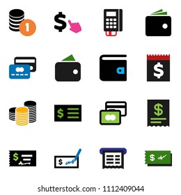 solid vector ixon set - credit card vector, wallet, coin stack, check, receipt, dollar cursor, reader
