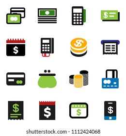 solid vector ixon set - credit card vector, cash, coin stack, dollar calendar, receipt, wallet, reader, check, tap pay