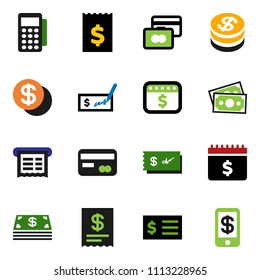 solid vector ixon set - credit card vector, check, receipt, dollar calendar, money, coin, cash, reader, tap pay