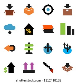 solid vector ixon set - crisis vector, percent growth, dollar, target, route, signpost, top sign, package, sorting, arrow, cloud upload