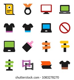solid vector ixon set - cutting board vector, notebook pc, certificate, t shirt, medal, prohibition sign, signpost, film frame, monitor, clothes