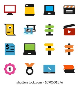 solid vector ixon set - cutting board vector, notebook pc, certificate, annual report, medal, signpost, cinema clap, film frame, monitor