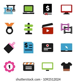 solid vector ixon set - cutting board vector, notebook pc, certificate, annual report, medal, signpost, cinema clap, film frame, monitor, clothes