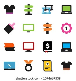 solid vector ixon set - cutting board vector, notebook pc, certificate, annual report, t shirt, medal, signpost, film frame, monitor, clothes
