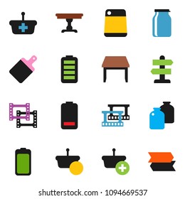 solid vector ixon set - cutting board vector, jar, signpost, film frame, battery, table, basket
