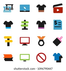 solid vector ixon set - cutting board vector, annual report, t shirt, medal, prohibition sign, signpost, cinema clap, film frame, monitor, notebook pc, clothes