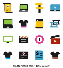 solid vector ixon set - cutting board vector, notebook pc, certificate, annual report, t shirt, medal, cinema clap, film frame, monitor, signpost, clothes