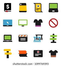 solid vector ixon set - cutting board vector, notebook pc, certificate, annual report, t shirt, prohibition sign, signpost, cinema clap, film frame, monitor, clothes