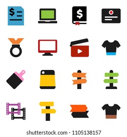 solid vector ixon set - cutting board vector, notebook pc, certificate, annual report, t shirt, medal, signpost, cinema clap, film frame, monitor, clothes