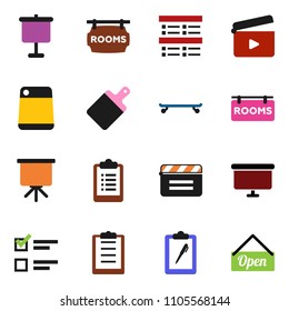 solid vector ixon set - cutting board vector, presentation, exam, clipboard, skateboard, cinema clap, rooms signboard, open