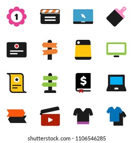 solid vector ixon set - cutting board vector, notebook pc, certificate, annual report, t shirt, medal, signpost, cinema clap, monitor, clothes