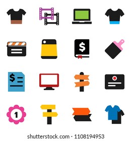 solid vector ixon set - cutting board vector, notebook pc, certificate, annual report, t shirt, medal, signpost, cinema clap, film frame, monitor, clothes