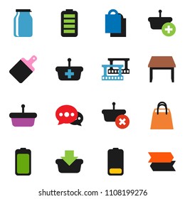 solid vector ixon set - cutting board vector, jar, film frame, battery, message, table, shopping bag, basket, signpost