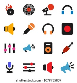 solid vector ixon set - disk vector, music hit, microphone, speaker, loudspeaker, settings, headphones, rec button, jack, equalizer