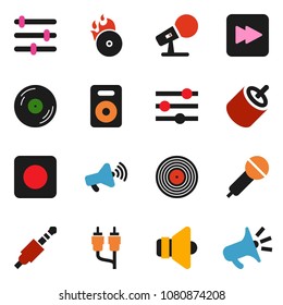 solid vector ixon set - disk vector, music hit, microphone, speaker, loudspeaker, forward button, rec, rca, jack, equalizer