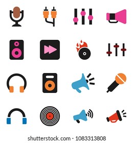 solid vector ixon set - disk vector, music hit, microphone, loudspeaker, settings, headphones, speaker, forward button, rca