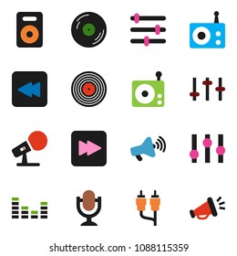 solid vector ixon set - disk vector, microphone, radio, loudspeaker, settings, equalizer, speaker, forward button, backward, rca