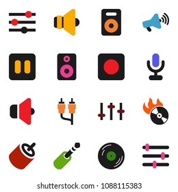 solid vector ixon set - disk vector, music hit, speaker, loudspeaker, settings, microphone, pause button, rec, rca, jack, equalizer