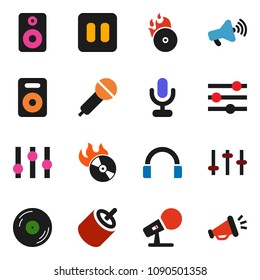 solid vector ixon set - disk vector, music hit, microphone, loudspeaker, settings, headphones, speaker, pause button, rca, equalizer