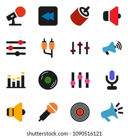 solid vector ixon set - disk vector, microphone, speaker, loudspeaker, settings, equalizer, backward button, rca