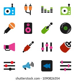 solid vector ixon set - disk vector, microphone, radio, loudspeaker, settings, equalizer, speaker, backward button, rca, jack