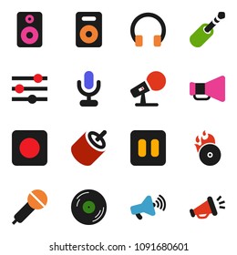 solid vector ixon set - disk vector, music hit, microphone, loudspeaker, headphones, speaker, pause button, rec, rca, jack, equalizer