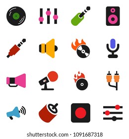 solid vector ixon set - disk vector, music hit, microphone, speaker, loudspeaker, settings, rec button, rca, jack, equalizer