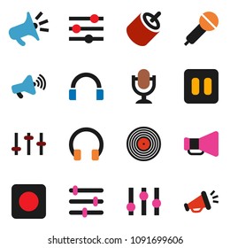 solid vector ixon set - disk vector, microphone, loudspeaker, settings, headphones, pause button, rec, rca, equalizer