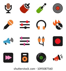 solid vector ixon set - disk vector, music hit, microphone, loudspeaker, headphones, speaker, forward button, rec, rca, jack, equalizer